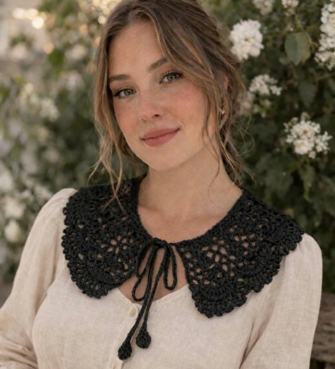 col en dentelle fait main noir